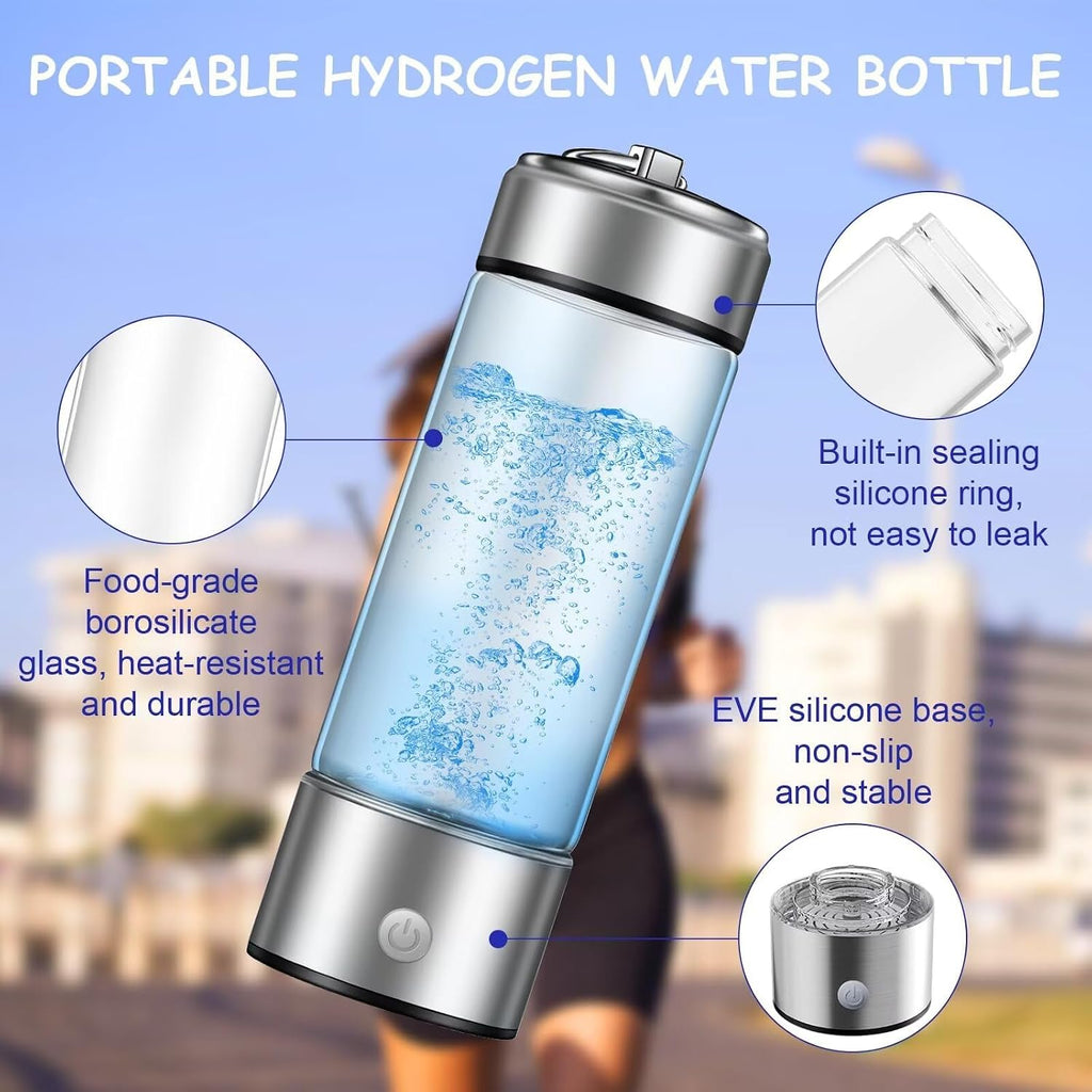 Rechargeable Hydro Health Hydrogen Water Bottle, Portable Glass Hydrohealth Hydrogen Water Bottle Generator-1Pcs